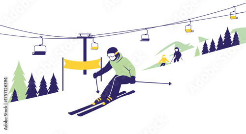 Winter Ski Resort Adventure with Scenic Mountain Views and Snowy Slopes