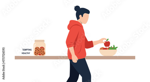 Healthy Eating Choices Versus Unhealthy Temptations on a Kitchen Counter