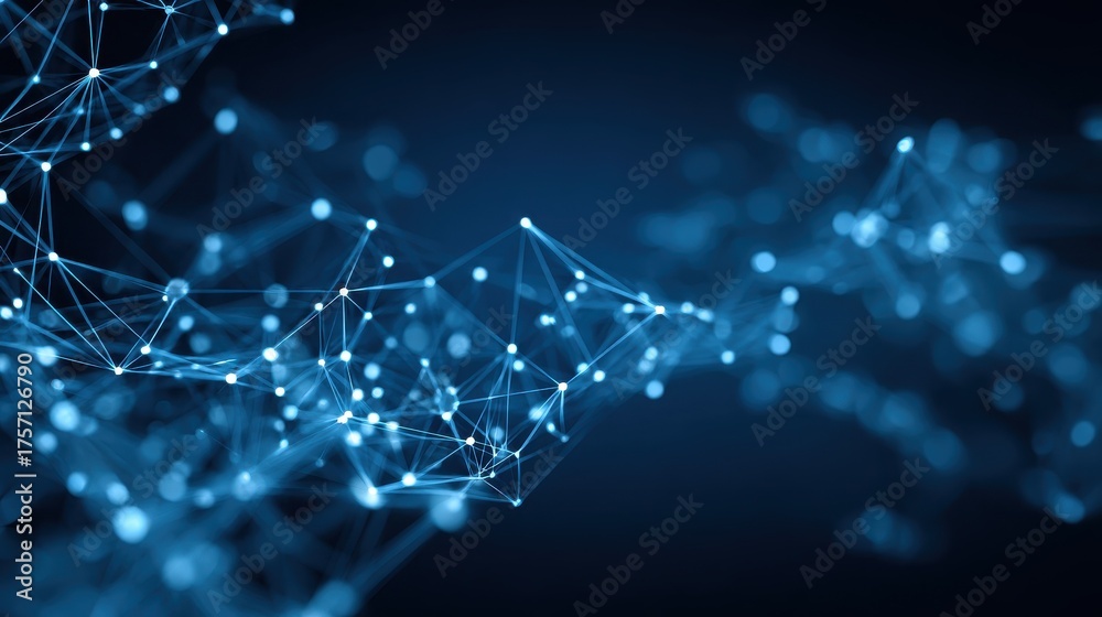 Obraz premium abstract connected dots on bright blue background technology concept no logos no brands ar 169