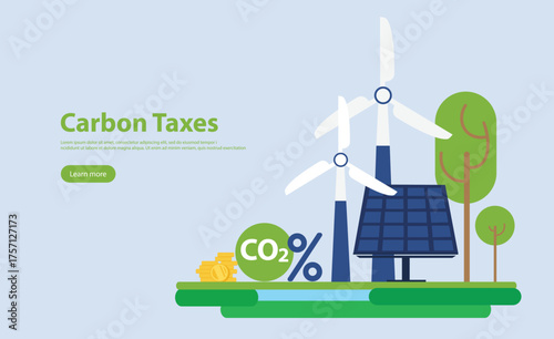 Climate neutralization. Benefits of carbon taxes and credits on environment. Carbon footprint reducing concept