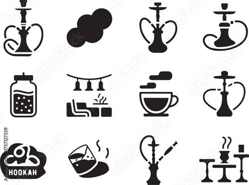 Relaxing hookah lounge icons for modern designs