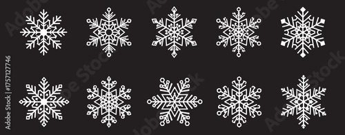 10 Simple Winter Snowflake Outline Icons on Black