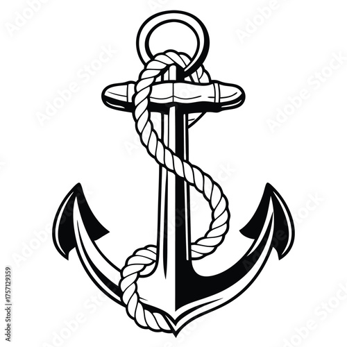 Nautical anchor with knot design silhouette isolated on transparent background