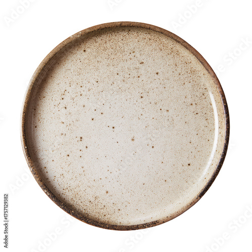 Beige, speckled, round dinner plate