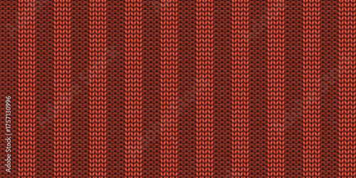 Red striped knitwear material backdrop. Knitting lined wear textile background. Seamless knit texture. Knitted clothes fabric surface pattern.