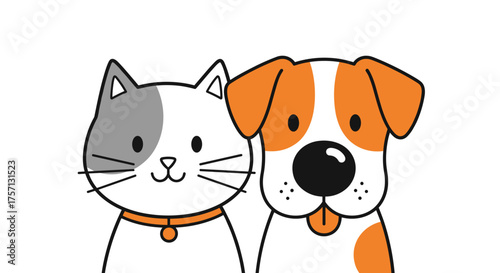 Adorable Cartoon Cat and Dog Together on White Background Illustration for Children's Education Material, Veterinary Healthcare Marketing, Pet Adoption Campaigns, Cute Animal Designs, Friendly, Compan
