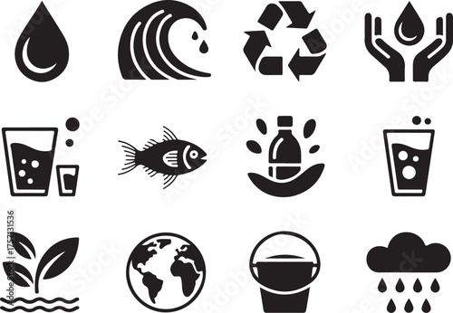 Water conservation icons for eco-friendly campaigns