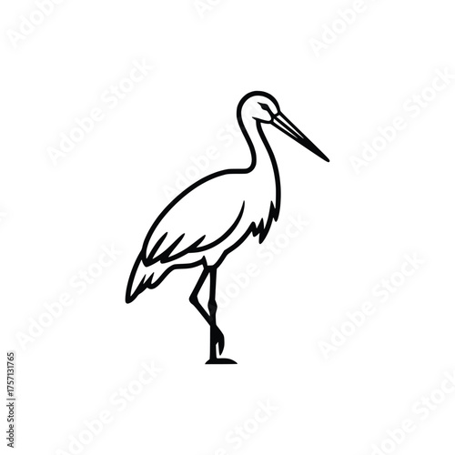 Standing Stork Heron Bird Outline Vector Illustration