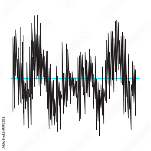 Abstract sound wave illustration depicting fluctuating audio signals against a stark white background with a horizontal line