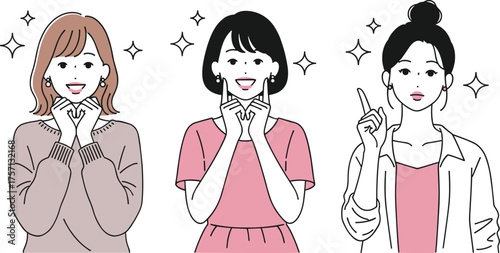 Illustrations of Cheerful Women Sharing a Positive Message in a Bright Environment: Graphic Design for Beauty, Health, Fashion, and Lifestyle Marketing Material with Smiling Confident Models, Flat Des