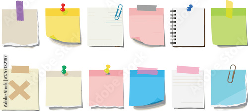 Colorful Sticky Notes Collection on White Backdrop: Organization, Planning, Reminders for Business, Education, Creative Projects - Adhesive Notes, Notepads, Paper Clips for Office, School Supplies, Sc