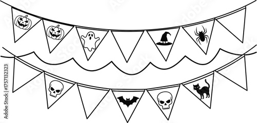 Vector art of halloween bunting with various spooky icons