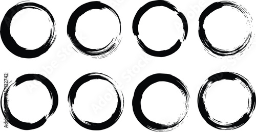 Hand Drawn Brush Stroke Circles Collection: Enso Zen Symbol Set for Creative Design Projects, Abstract Graphic Elements, Artistic Paint Rings for Logo, Icon, Decoration, Japanese Ink Style Branding, M