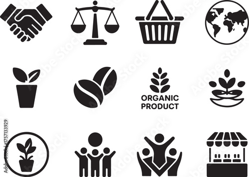 Business icons for growth, trade, and organic products