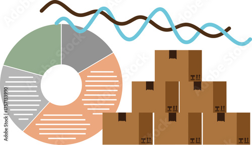 Supply Chain Analysis with Pie Chart and Fluctuating Trends Illustrating Inventory Management, Logistics, and Distribution Performance Metrics in Business Reporting and Forecasting, Modern Data Visual