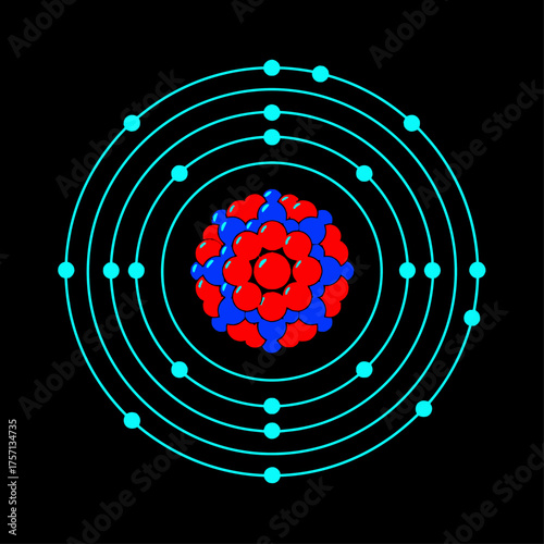 Atomic structure illustration with electrons orbiting nucleus  