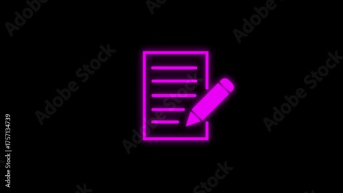 Check list icon, thin line , Documents list icon, Business Documents icon animation. tick mark, done, successful and complete. Documents icon with pen icon animation on dark background.