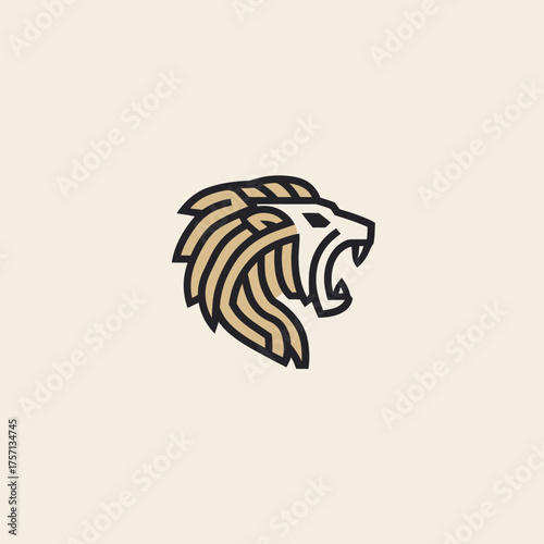 Lion head icon with open mouth displaying a fierce bold modern design