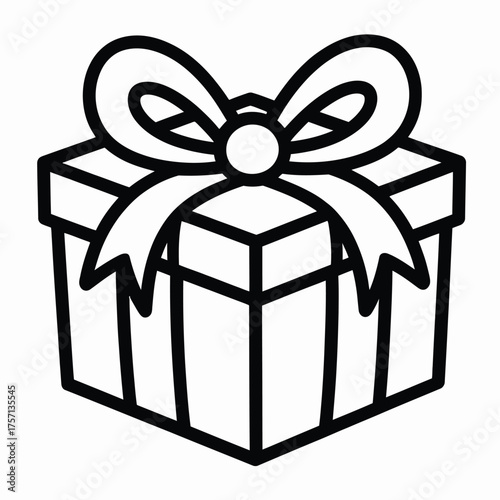 Scalable vector line art illustration of a festive gift box with a bow for celebration and gifting occasions silhouette White background