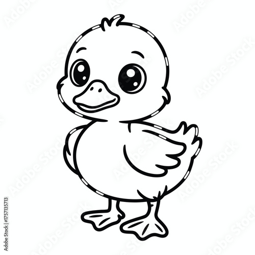 Charming black and white vector illustration of a cute baby duckling scalable eps for design silhouette White background