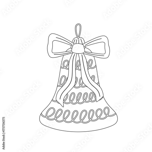 Cute bell outline vector in minimalist flat style. Adorable childlike Christmas illustration perfect for greeting cards, festive decor, and kids’ projects.