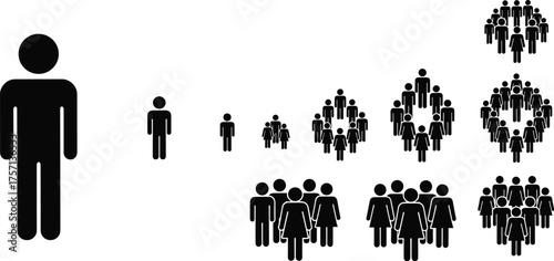 Growing Population Representation: Pictogram People Icons Symbolizing Demographic Growth, Family Planning, Community, and Social Development on White Background for Presentations, Infographics, and We
