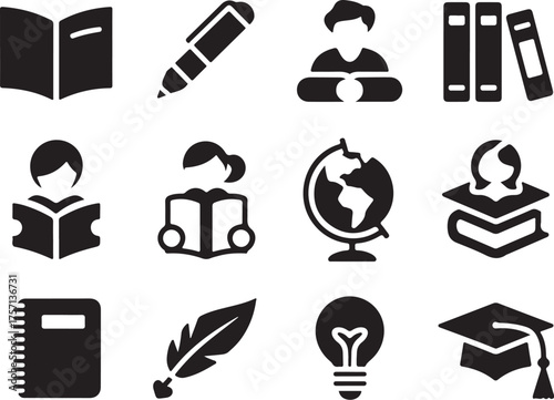 Study icons for learning, knowledge, and education.