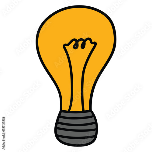 Hand-drawn cartoon yellow light bulb on a white background.