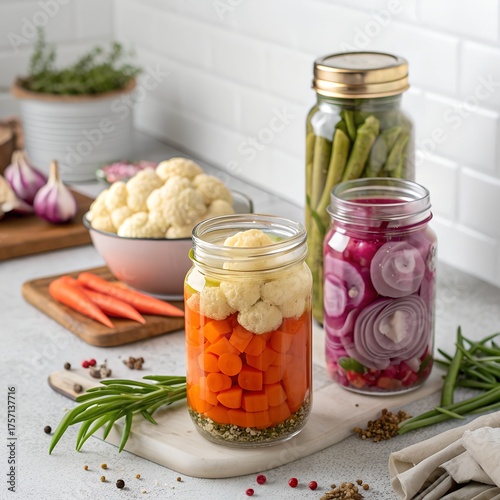 pickled vegetables in glass jars