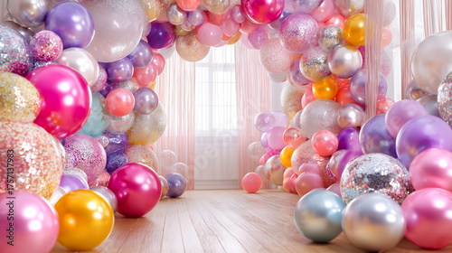 colorful balloons on the floor celebration balloons decoration happy birthday card with colorful balloons