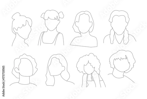 Elegant Women Busts Contact Sheet – Delicate Line Art Illustration Vector