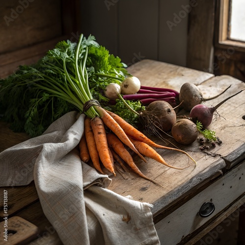 vegetables on a wooden table