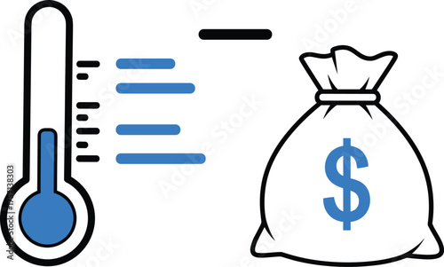 Financial Goal Thermometer Reaching Target in Business Savings Concept, Funds Raising Progress, Investment Growth Chart, Donation Campaign, Budgeting Strategy, Success, Modern Graphic Icon for Present