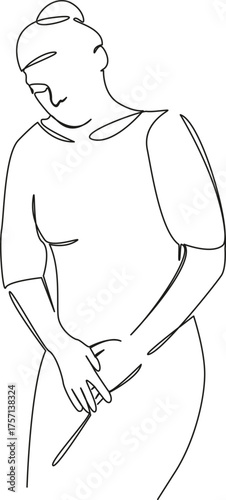 One continuous single drawing line art flat doodle disease, woman, pain, ache, belly, health, abdominal pain, menses. Isolated image hand draw contour on a white background, hand drawn, not AI