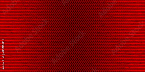 Red knitwear material backdrop. Knitting wear textile background. Seamless knit texture. Knitted clothes fabric surface pattern.