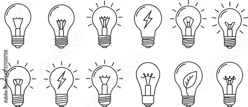 Innovative Lightbulbs Illustrating Ideas and Solutions in Business and Technology, Representing Inspiration and Creativity in Graphic Designs, a Vector Outline Set for Presentations and Marketing Mate