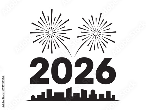 Vector art of festive 2026 new year celebration with fireworks
