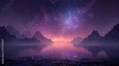 Stunning Arctic landscape at twilight with colorful sky and serene water reflections