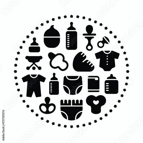 Scalable vector graphic illustration of baby care essentials eps format for download and use silhouette White background
