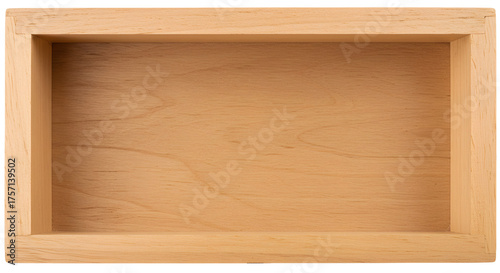 Empty wooden box interior with natural grain texture, perfect for product placement or creative concepts.