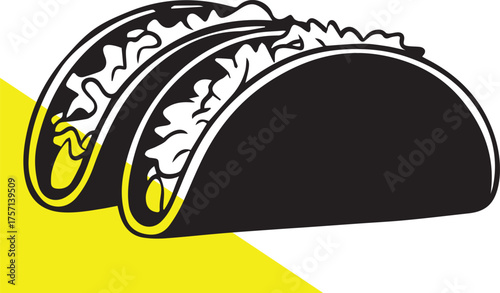 Two delicious tacos presented side by side in black silhouette
