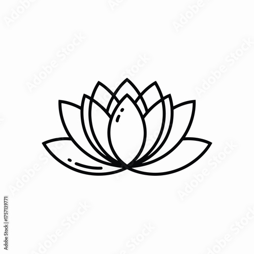 Minimalist lotus flower line art vector illustration scalable eps icon for zen meditation and yoga silhouette White background