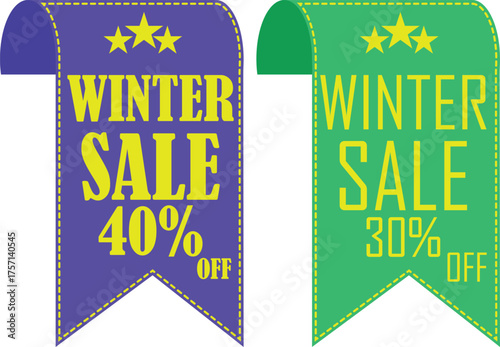 Winter Sale Banner Icon set. Winter sale vector poster design with sale text. Vector illustration. Hanging tag for design of flyers with discount offers and special seasonal retail promotion.