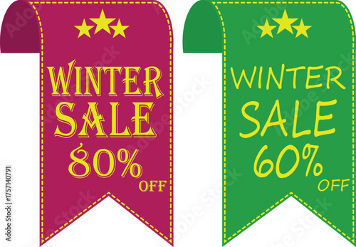 Winter Sale Banner Icon set. Winter sale vector poster design with sale text. Vector illustration. Hanging tag for design of flyers with discount offers and special seasonal retail promotion.