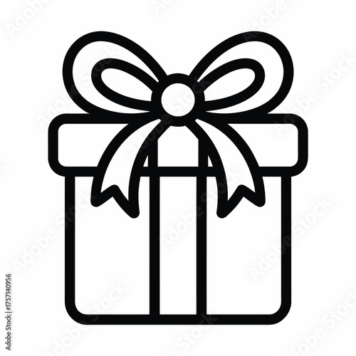 Scalable vector line art illustration of a gift box with bow eps icon for declarative presentation silhouette White background