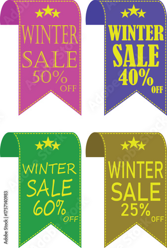 Winter Sale Banner Icon set. Winter sale vector poster design with sale text. Vector illustration. Hanging tag for design of flyers with discount offers and special seasonal retail promotion.