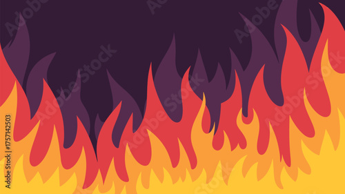 Illustration of stylized flames with orange red and purple colors against a dark purple background