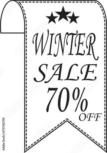 Winter Sale Banner line art Icon. Winter sale vector poster design with sale text. Vector illustration. Hanging tag for design of flyers with discount offers and special seasonal retail promotion.