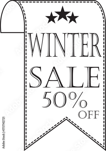 Winter Sale Banner line art Icon. Winter sale vector poster design with sale text. Vector illustration. Hanging tag for design of flyers with discount offers and special seasonal retail promotion.
