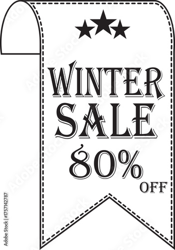 Winter Sale Banner line art Icon. Winter sale vector poster design with sale text. Vector illustration. Hanging tag for design of flyers with discount offers and special seasonal retail promotion.